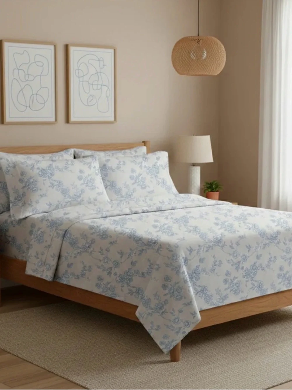 SEEBOO 6-piece Ultra Soft Sheet Set, Deep Pocket, Queen, Blue White
